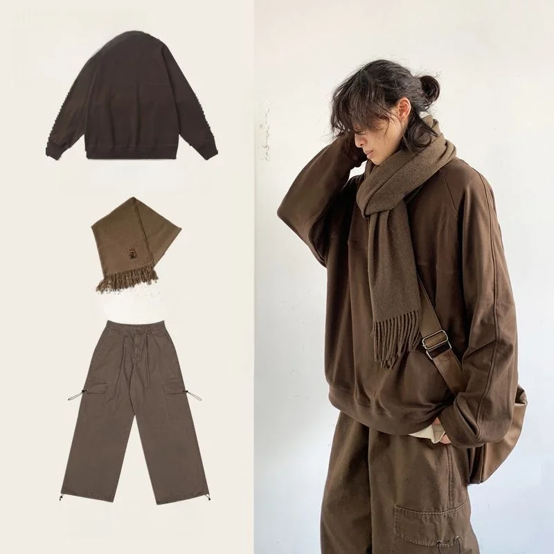 

Осень-зима, свободный крой, толстовка с высоким уровнем Ne, внутренняя одежда для мужчин и женщин, однотонный топ в стиле ретро, смесь полиэстера