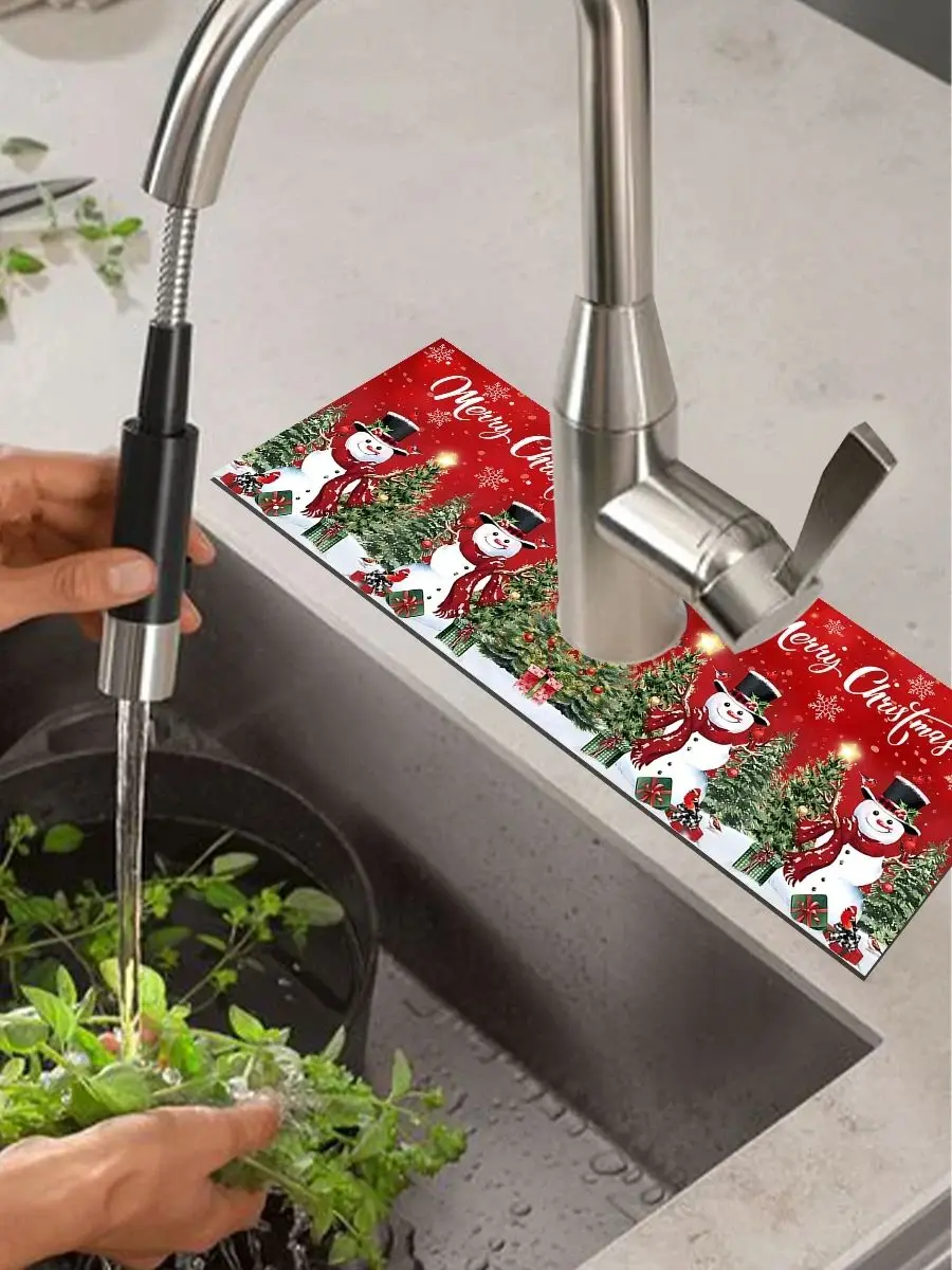 Weihnachten Küche Saugfähige Matte Badezimmer Waschbecken Wasserhahn Matten Rutschfeste Badematte Weihnachten Muster Tablemat Weihnachten Zimmer Dekor – Detail 1