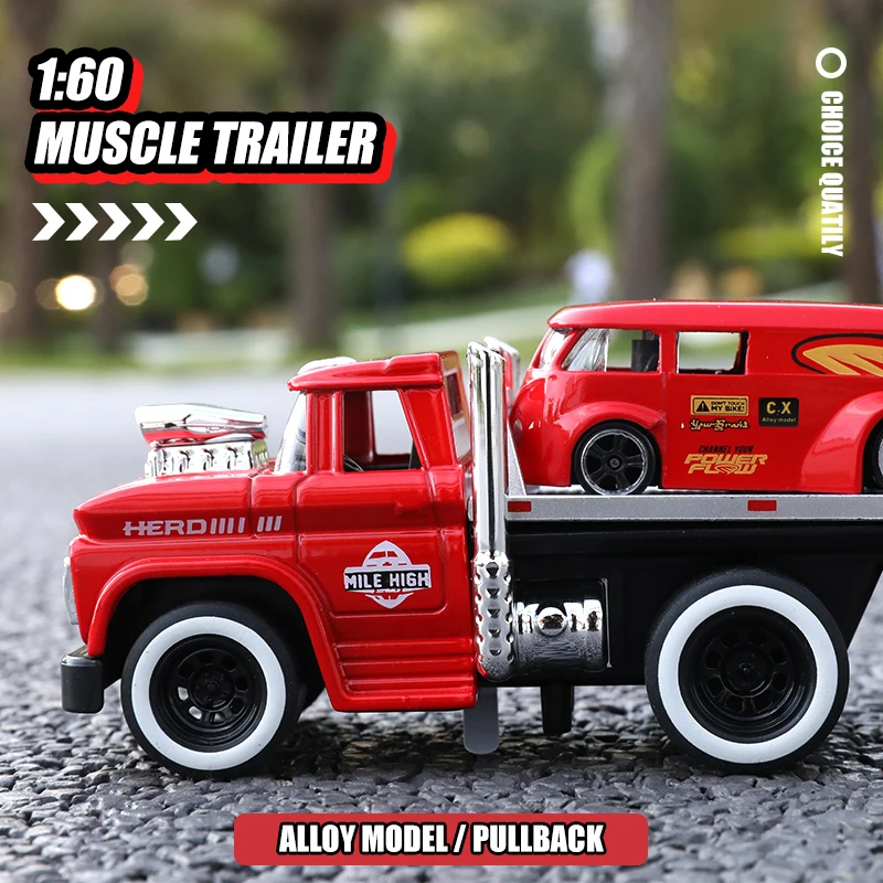 (Boxed) 1/60 scale new self-developed truck, one large and one small, die-cast metal, boy's toy, can be disassembled for play.