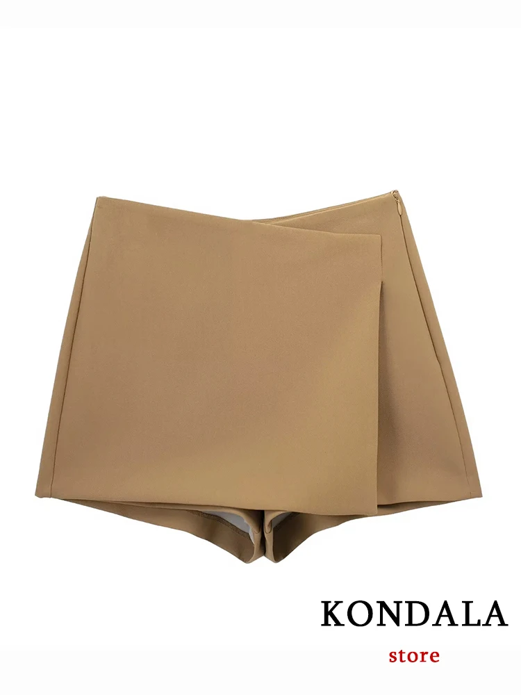 KONDALA Chic Solid Women Luxury Zip Mini Skirts Vintage Casual Asymmetric Streetwear Criss Cross Fashion 2022 Y2K Shorts Skirts