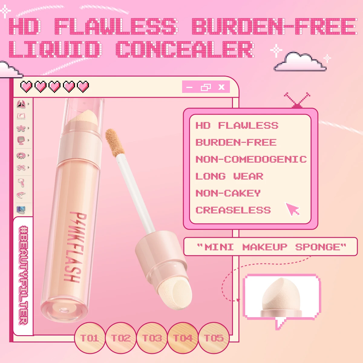 PINKFLASH Flawless Liquid Concealer Pen Waterproof Full Coverage Breathable Matte Liquid Face Foundation Makeup Women Cosmetics