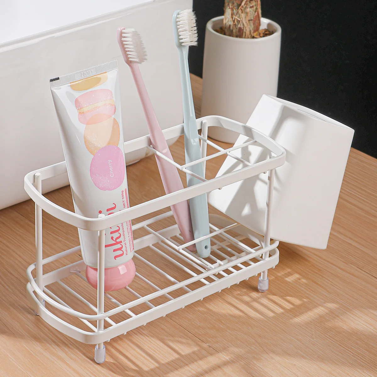 Bathroom toothbrush holder metal countertop electric toothbrush holder with toothpaste holder and cup holder