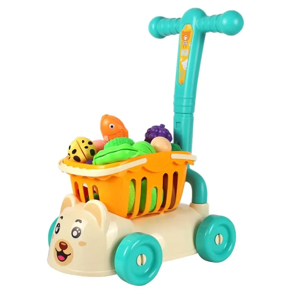 Conjunto de Brinquedos Carrinho de Compras Multicolorido 25 Peças/Conjunto 1 Carrinho de Supermercado Brinquedo de Simulação de Carrinho de Compras com Recipiente de Armazenamento para Crianças Brincarem de Faz de Conta