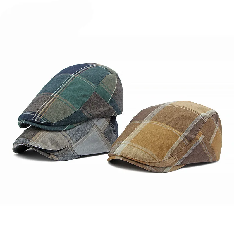 2023 Four Seasons Cotton Plaid Print Newsboy Caps Flat Peaked Cap Men and Women Painter Beret Hats 138