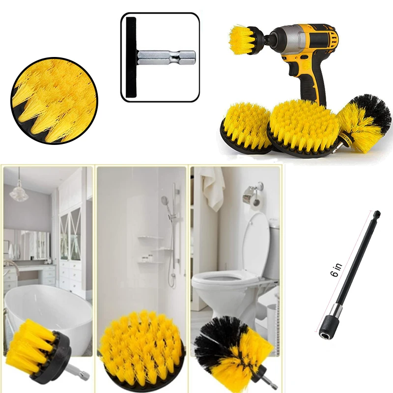 Drill Brush Attachment Set Power Scrubber Wash Cleaning Brushes Tool Kit with Extension for Clean Car Wheel Tire Glass windows