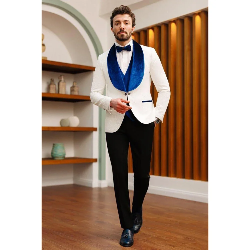 

High Quality Single Buckle Men Suits 3 Pieces Blazer+Pants+Vest Handsome Celebrity Wedding Formal Work Causal Tailored Set