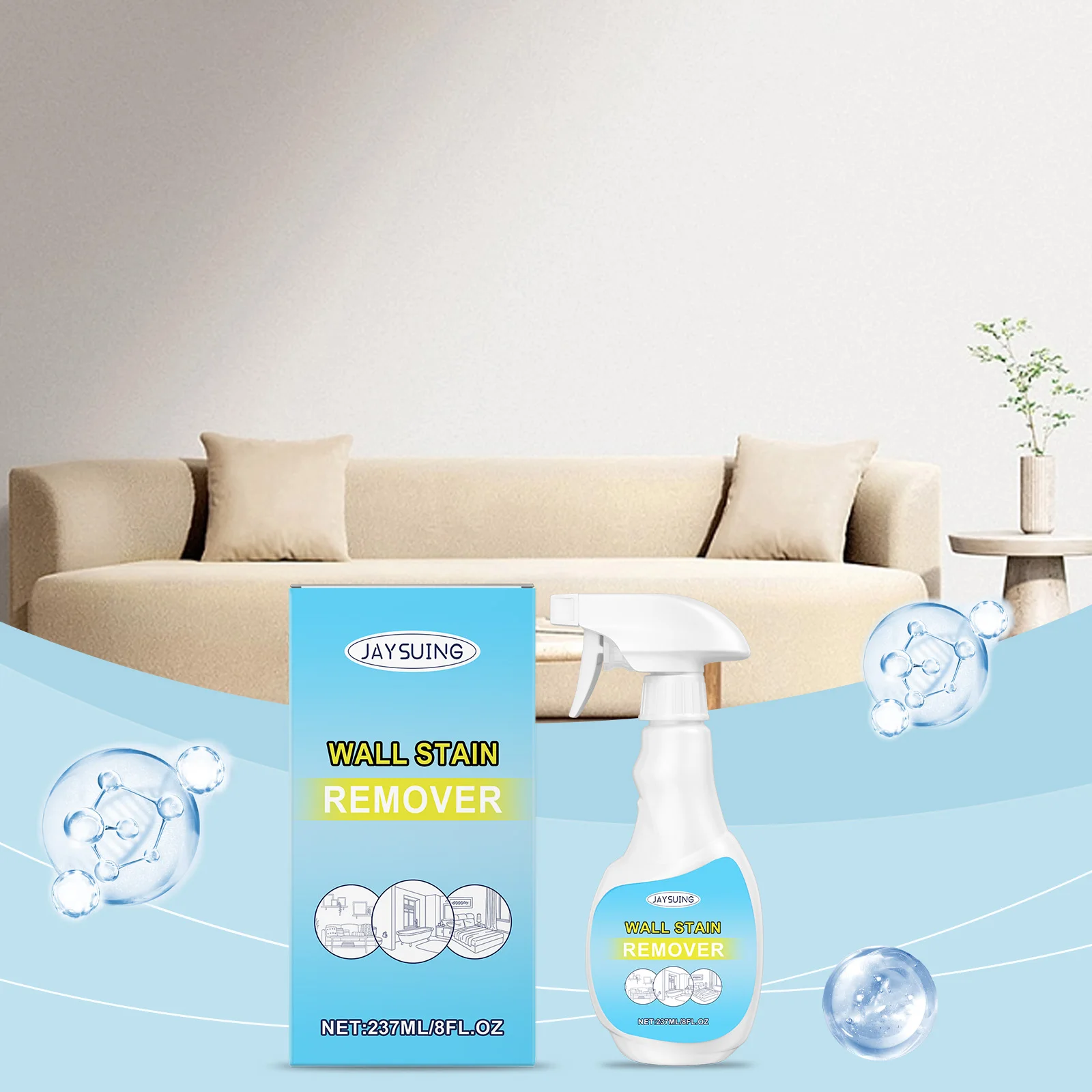 

Jaysuing Wall Stain Remover Water Stain Wall Mildew Removal Anti-Mould Cleaning Foam Multi Effect Cleaning Decontamination Spray