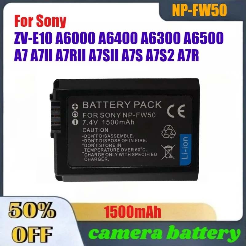 

1500mAh High-Performance NP-FW50 NP FW50 Battery For Sony ZV-E10 A6000 A6400 A6300 A6500 A7 A7II A7RII A7SII A7S A7S2 A7R