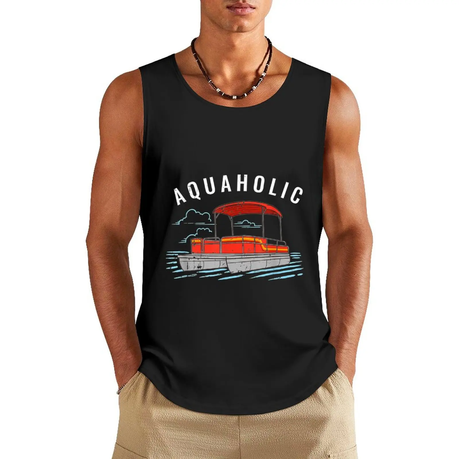 Aquaholic PunFunny Lake Lover Pontoon Boating Meme TShirt48 Tank Top mens gym clothes gym Men's t-shirts