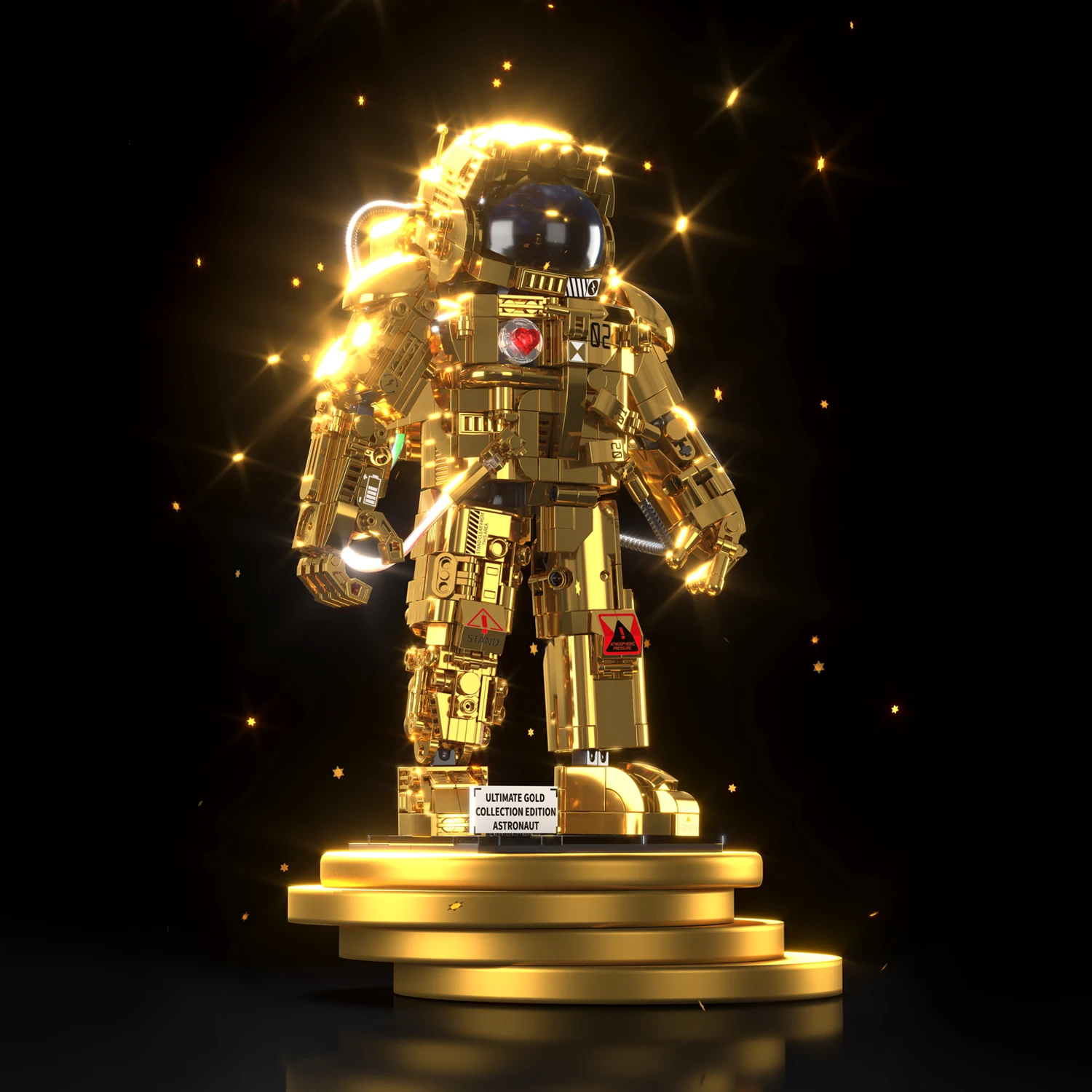 990PCS Semi Mechanical Space Astronaut Building Blocks Aerospace Gold Collection Version Colorful LED Light Toy Gift For Friend