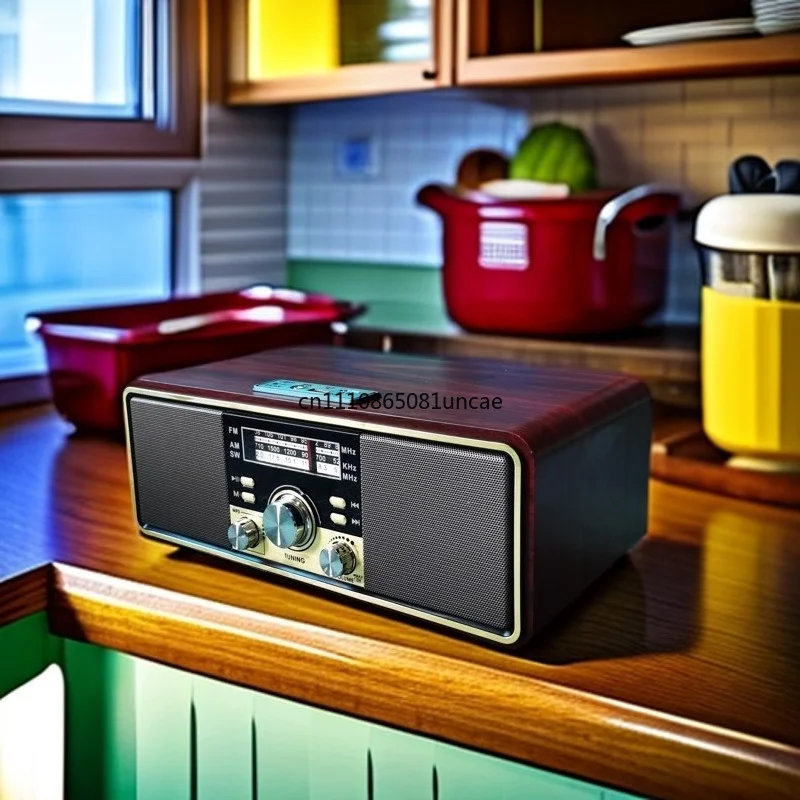 Retro Desktop Dual Speaker Radio FM MW SW Rechargeable Bluetooth TF Card Home Audio Speaker