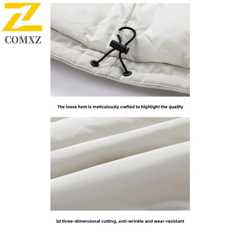 COMXZ Winter Down Jacket Men Women Ski Puffer Coat New Thick Fluffy Fur Collar White Duck Down Warm Coats Trendy Windproof Parka