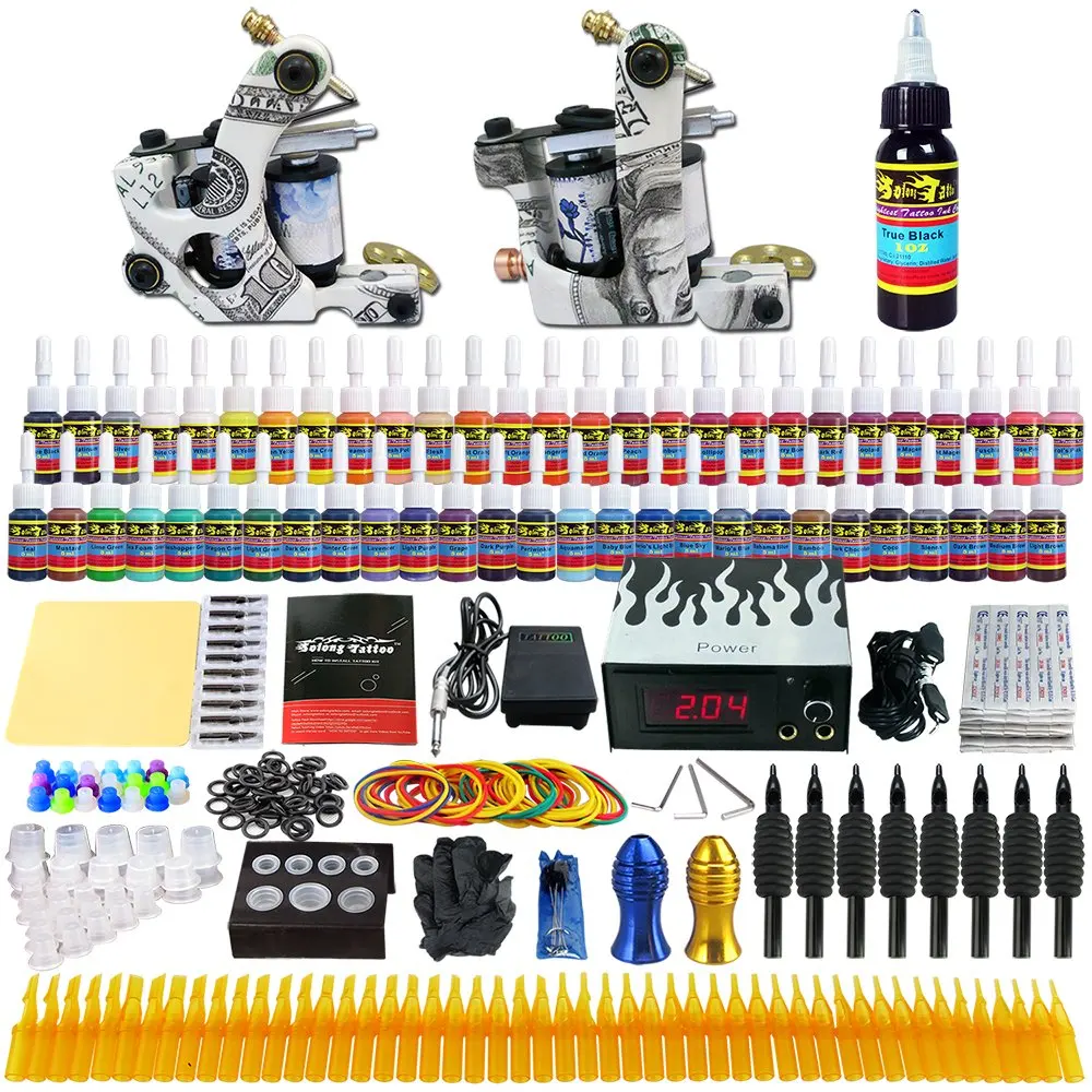 

Kit for Beginners Tattoo Gun Kit 2 Pro Machine Tattoo Machine Kit Complete Tattoo Kit 28 Inks TK224