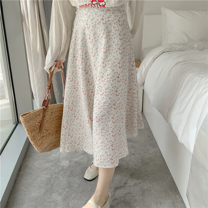 

New Fashion Woman Skirts Womens Casual Sexy Female OL Office Ladies Wear Broken Flower Fold Skirt Girls Long Skirt Dropshipping