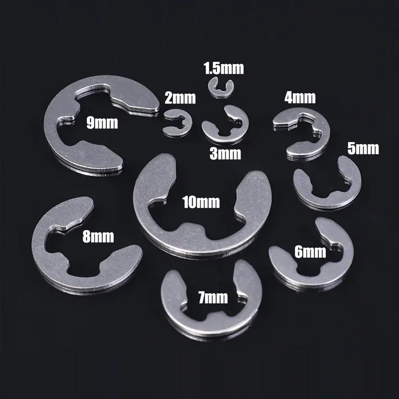 200/120PCS Stainless Steel Snap Circlip Washer E Clips Snap Rings Assortment Kit Shaft Fastener External Retaining Ring 1.5-10mm