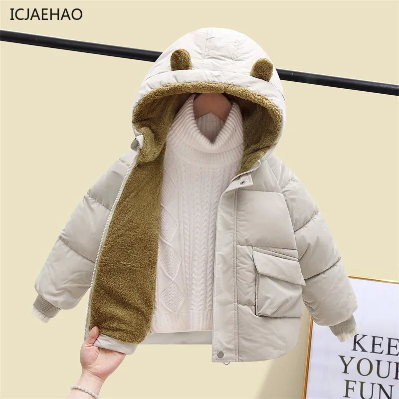 

2025 Children's down Cotton Coat New Girls Warm Cute Solid Clothing Boys Padded Thickened Casual Jacket 2-6y Winter Jackets