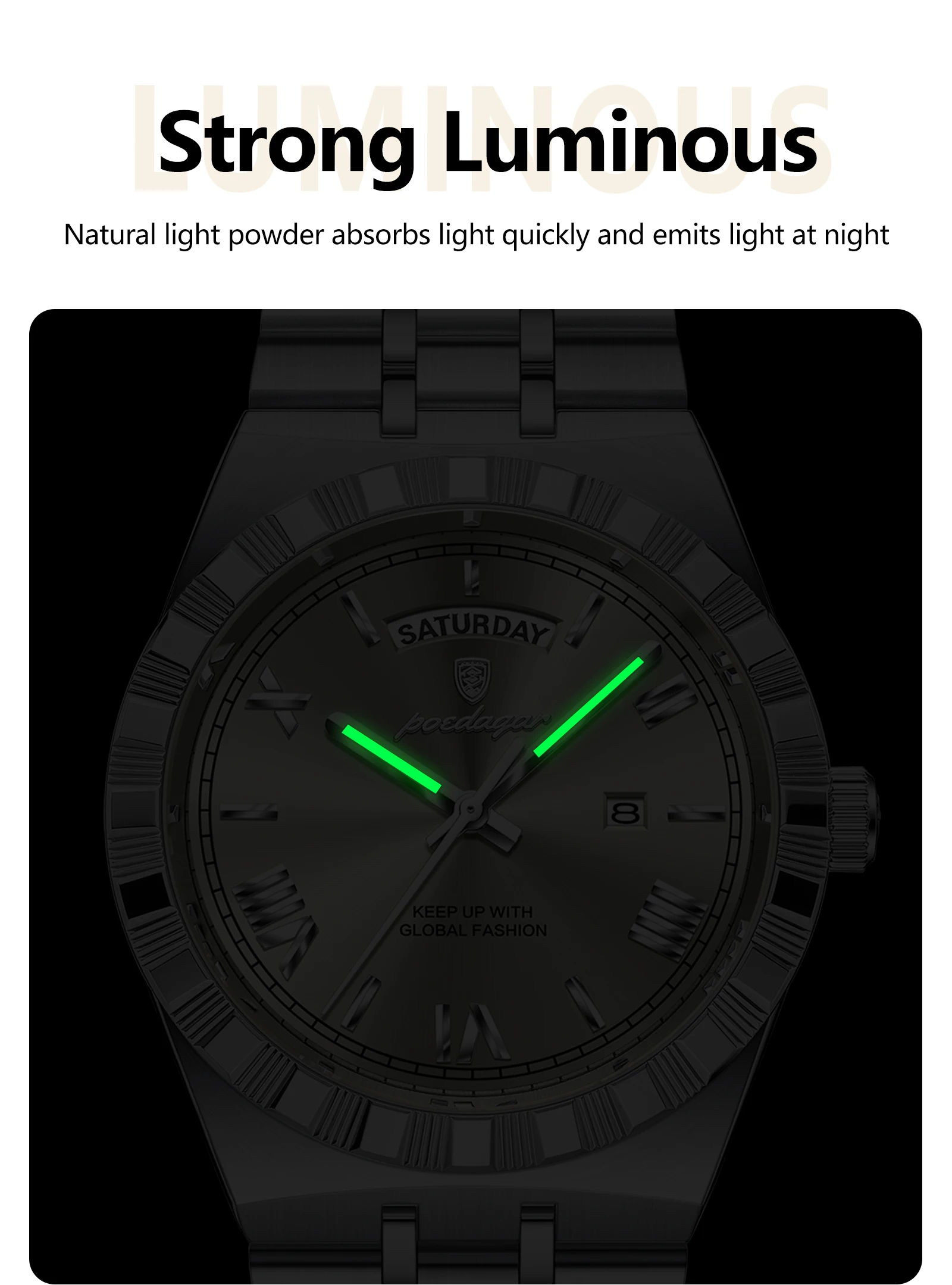 POEDAGAR Luxus Business Mann Uhr Woche Datum Wasserdicht Leuchtende Uhren Für Männer Edelstahl Quarz Mode männer Armbanduhr – Detail 12