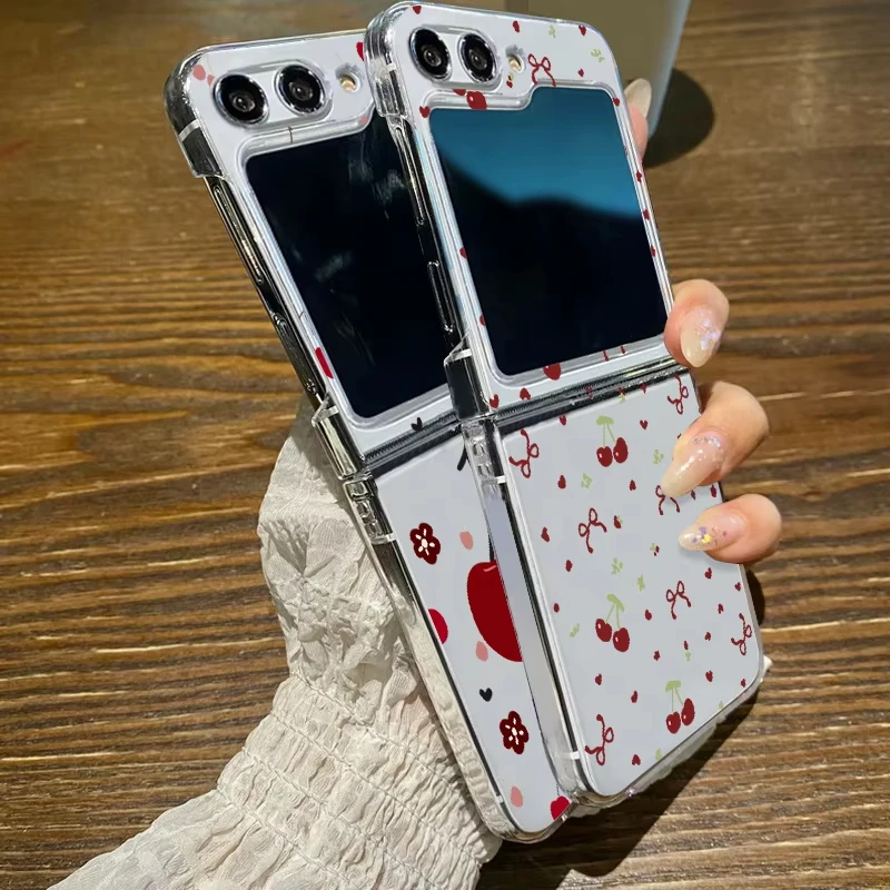 Bowknot الكرز حافظة شفافة لسامسونج غالاكسي Z Flip 7 6 5 4 3 2 1 سيليكون لينة حافة غطاء مكافحة سقوط واقية قشرة صلبة #4