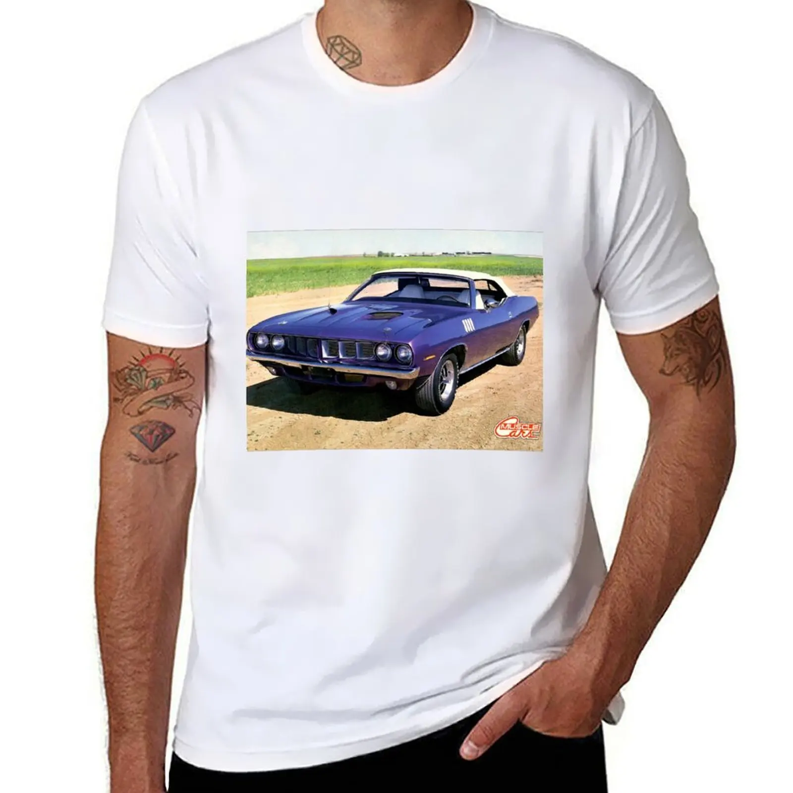 

Vintage Original 1971 Plymouth Cuda 383 Convertible Plum Crazy Muscle Car Magazine Ad T-Shirt anime t shirts for man T-Shirt