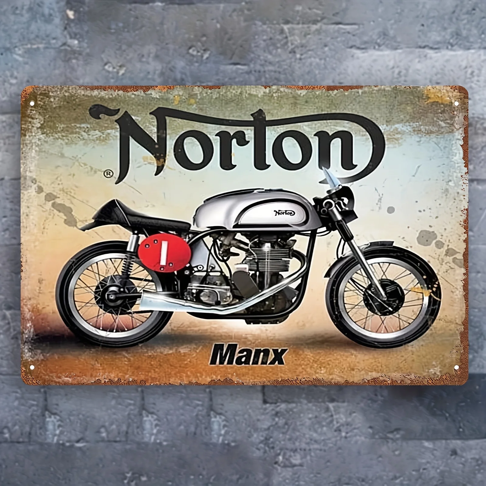 Panneau décoratif mural en métal style moto vintage - Style rétro, noir et blanc, parfait pour garage, bar, café ou décoration intérieure, mur de garage