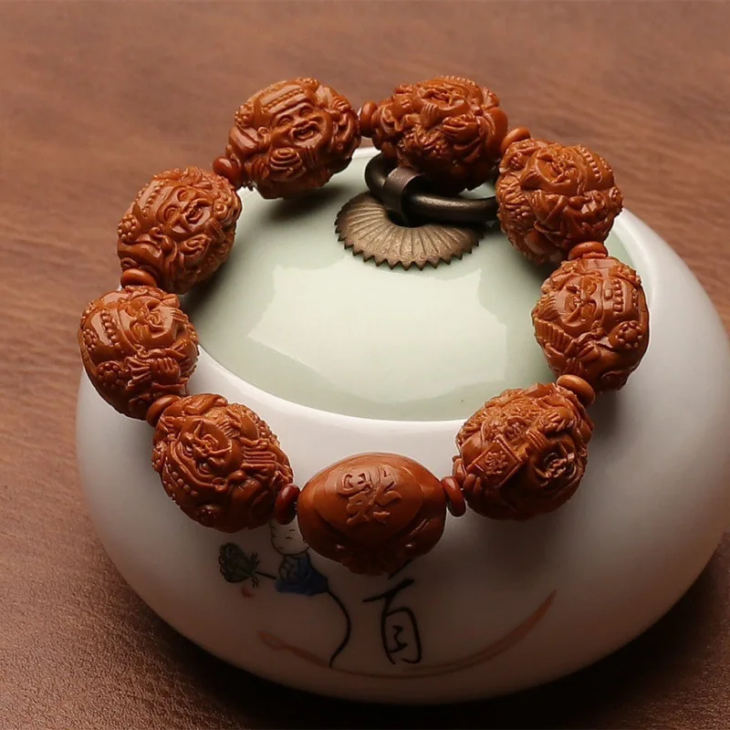 

New Arrival Olive Nut Carved Horizontal Robe God of Wealth Bracelet Knife Method Delicate Stone Carving Hand