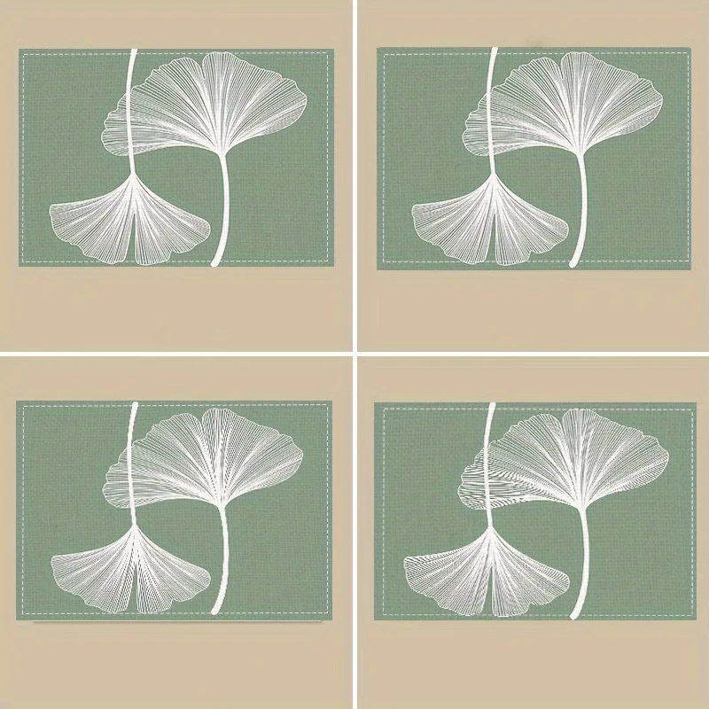 VIKAMA Sage Green Ginkgo Leaf Square Placemat Non Slip Waterproof Heat Resistant Dining Table Mat for Holiday Party Decor