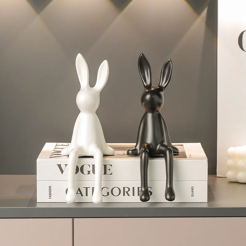 1pcs Rabbit Ceramic Ornament Cute Home Living Room TV Cabinet Entrance Decorative Craft Small Sitting Bunny Figurine