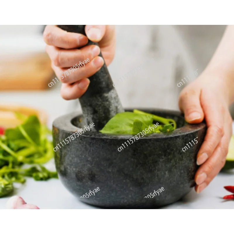 Granite Mortar And Pestle Vintage Kitchen Grinder Manual Garlic Crusher Masher Spice Herb Grinding Bowl For Home Cooking