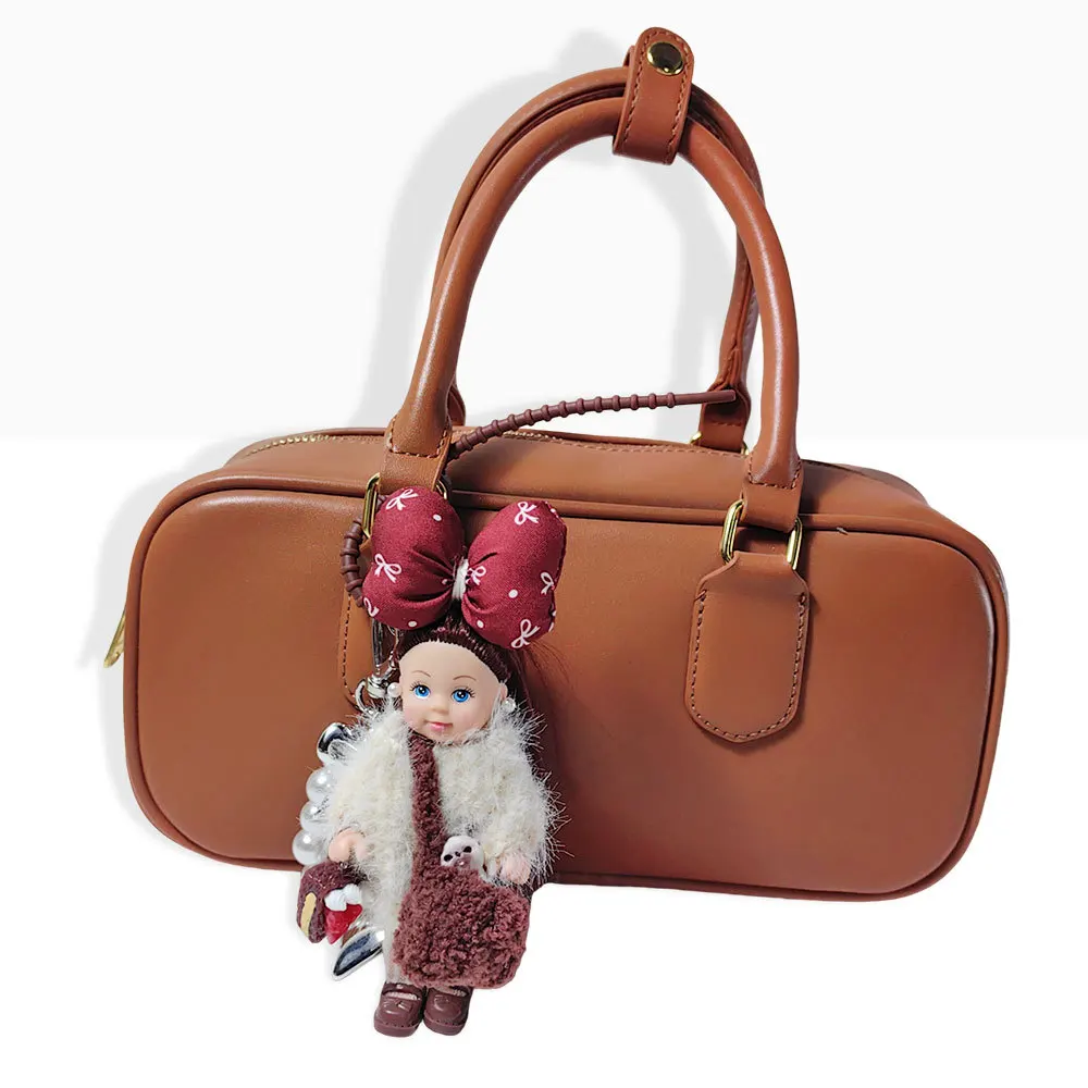 Cute Fashion Mini Doll Keychain Fuzzy Sweater Bow Pearl Chain Heart Charm Aesthetic Unique Bag Phone Charm Gift for Women
