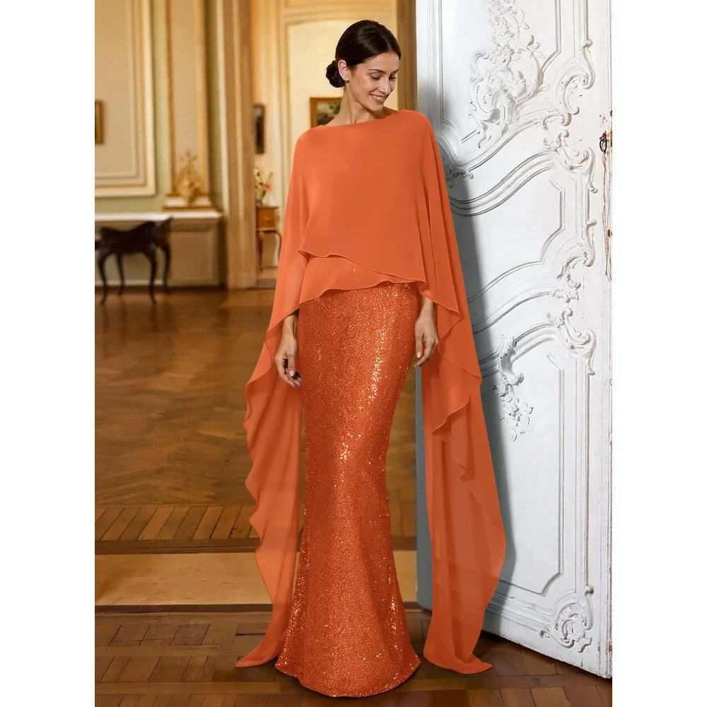 Customized 2Pcs Mother of Birde Dresses 2026 Sequined Orange Women‘s Wedding Party Attire Dress Elegant Evening Dress Long Gowns