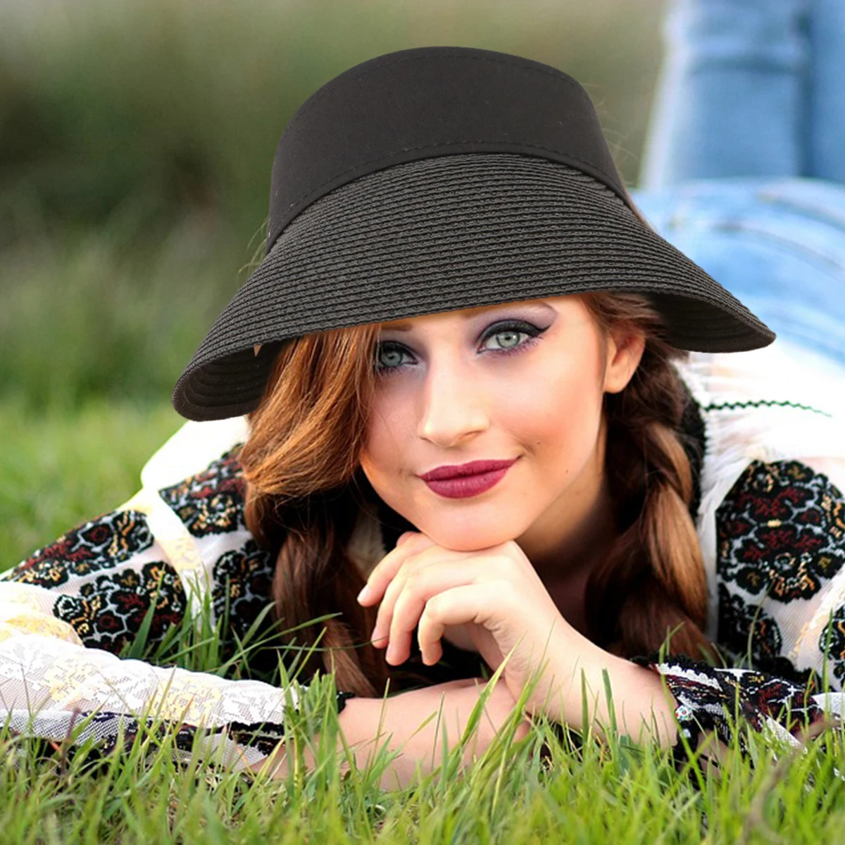 

Summer Empty Sun Protection Hat Outdoor Activities Creative Hat Straw Hat for Kids Children Baby (Black)