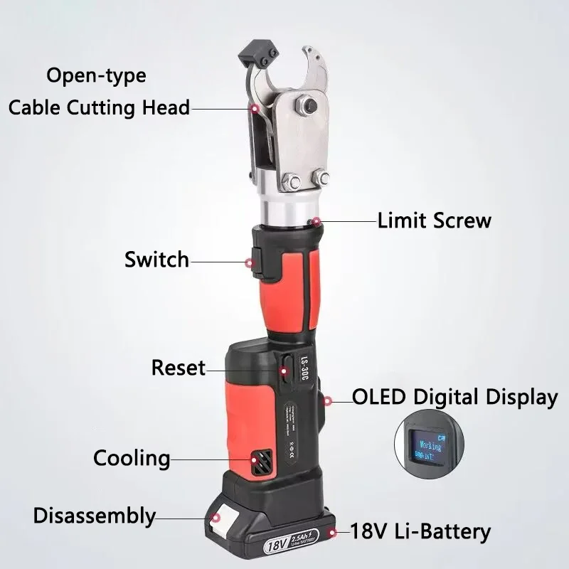 Portable Electric Hydraulic Cable Cutter LS-30C Copper Aluminum Cable Shear Φ30mm Mini Small Efficient Cable Scissors