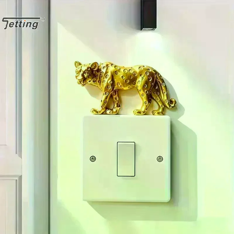 Leopard Light Switch Decoration Resin Figurine: Self-Adhesive Detachable Wall Sticker Ornament Home Decor