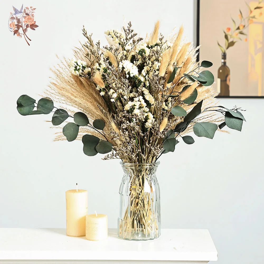 

45Pcs Dried Flowers Bouquet Green Plants Silver Dollar Eucalyptus Boho Chic Home Decor Natural Reeds Pampas Wedding Arrangement
