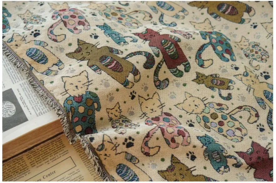 Kleine Katze Cartoon Garn gefärbt Jacquard Stoff Herbst Winter Damen Mantel Kinder Kleid Home Kissen machen Stoff – Detail 7