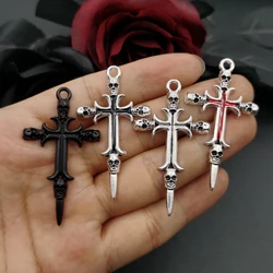 5Pcs Vintage Skeleton Cross Art Charms Punk Skull Skeleton Vampire Charm Halloween Pendant DIY Handcrafted Jewelry Accessories