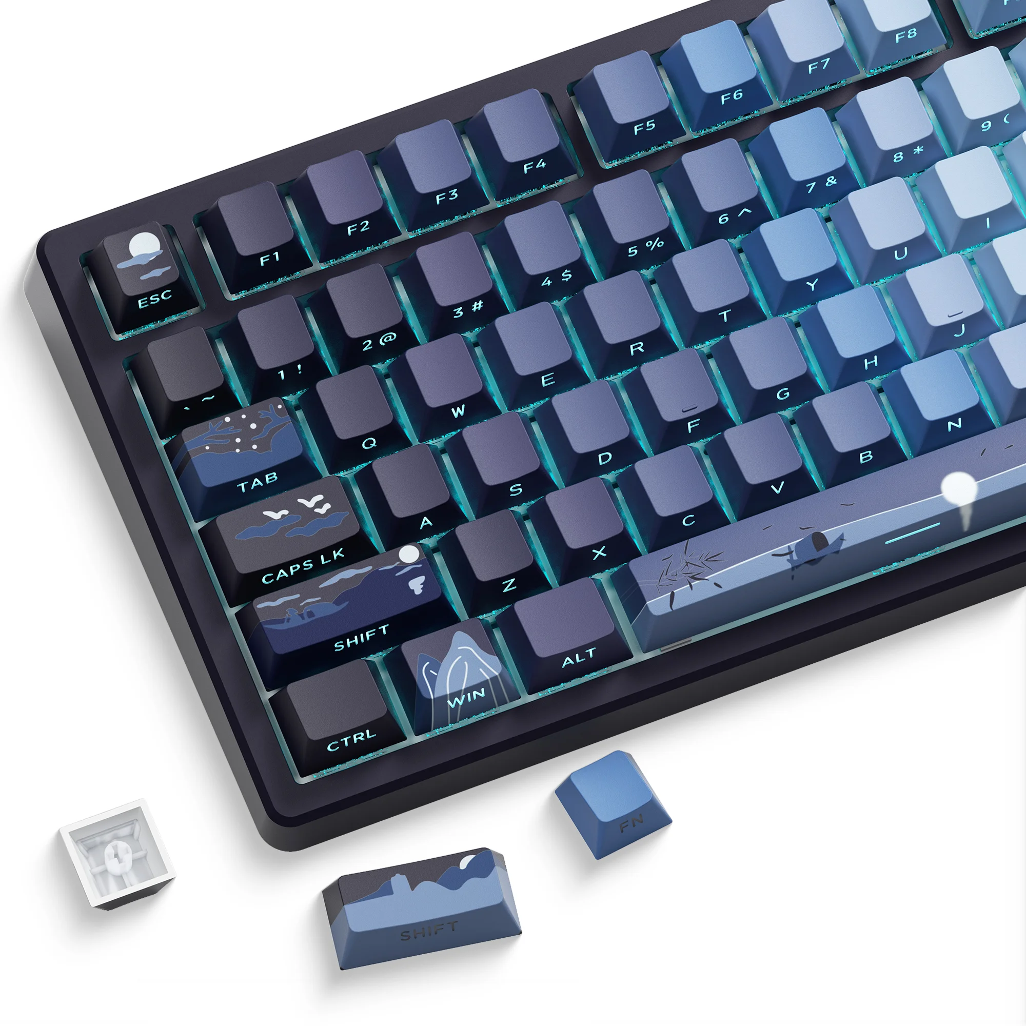 

XVX Blue Gradient Keycaps Shine Through Dye Sublimation keycaps Cherry Profile Side Print PBT Moonlight Theme Keycaps 130 Keys