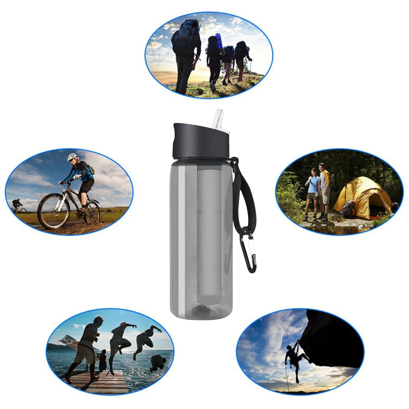 Garrafa De Filtro De Água Com Palha De Filtro De 4 Estágios, BPA Livre, Ajuste Para Camping, Mochila, Emergência