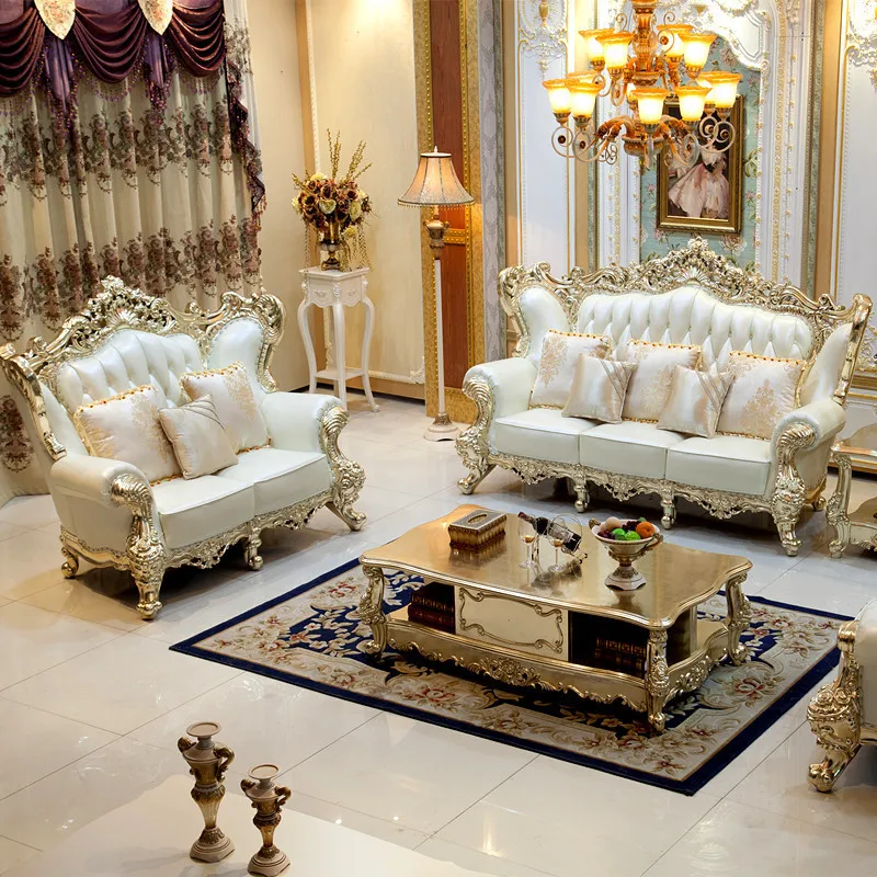 European-style Sofa French-style Sofas Single and Double Three-person Villa High-end Living Room Leather Home Furniture