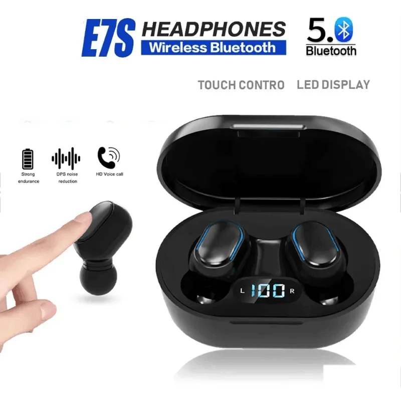 سماعات E7S TWS اللاسلكية ، سماعة بلوتوث ، سماعة تحكم رياضية ، ميكروفون مقاوم للماء ، سماعة موسيقى ، تعمل على جميع الهواتف الذكية