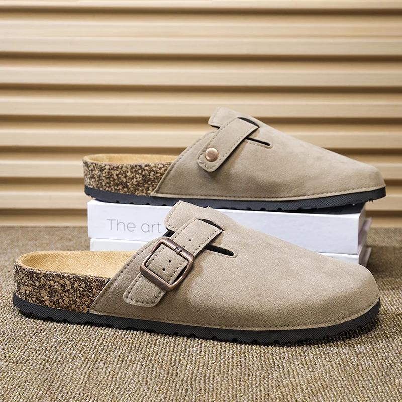 Originele Lederen Kurk Muiltjes Slippers Unisex Zomer Luxe Mannen Schoenen Dagelijks Thuis Outdoor Effen Gesp Sandalen Liefhebbers Gratis Verzending