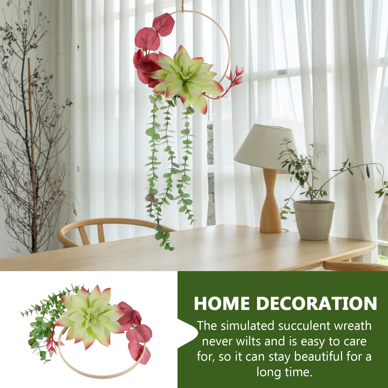 

Artificial Succulent Wreath 20cm Bamboo Ring Green Plant Wall Decor Home Mall Room Holiday Party Garland Easy Care
