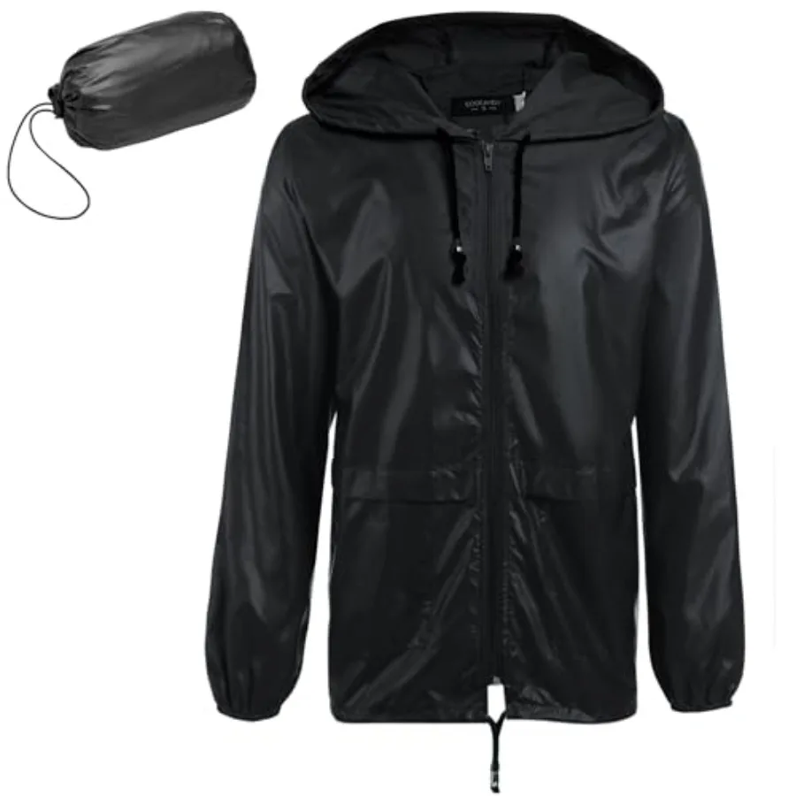 

Mens Packable Rain Jacket Lightweight Waterproof Raincoat with Hood Outdoor Rain Gear Travel Hiking Cycling