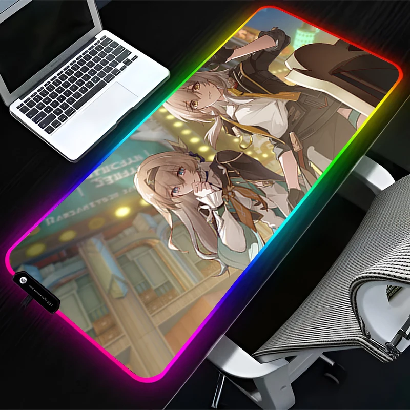RGB LED Mousepad H-honkai Star Rail Firefly Computer Gaming Accessories Keyboard Pad Rubber Mouse Pad Decoracion Desk Mouse Mat
