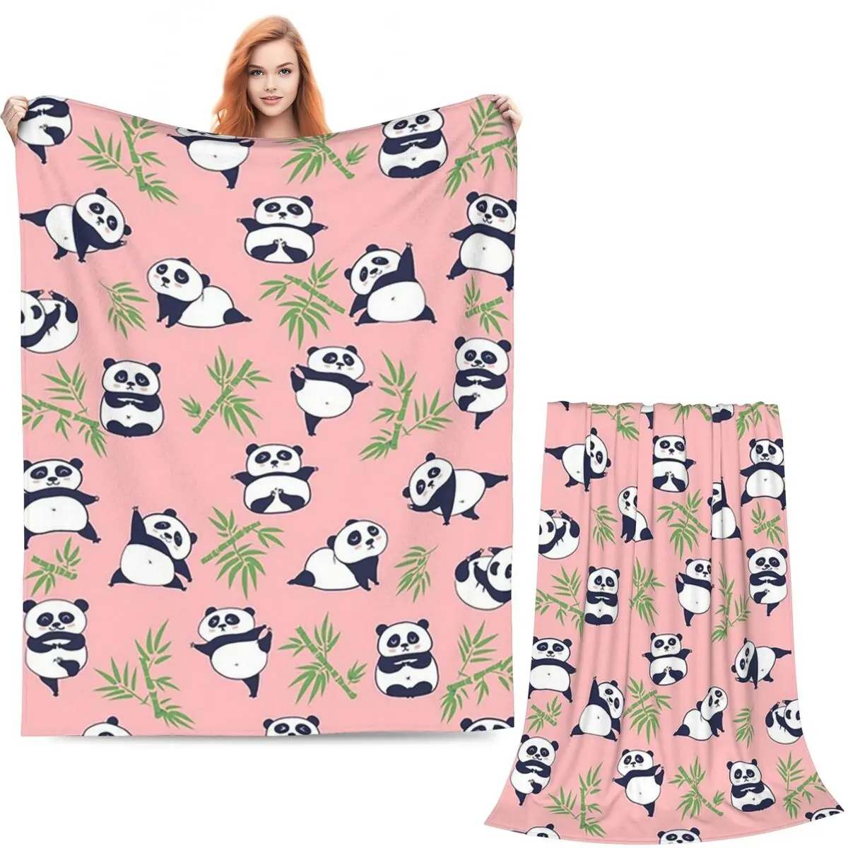 Cartoon Panda And Bamboo Pattern Blanket Soft Warm Flannel Throw Blanket Bedspread for Bed Living room Picnic Travel Home Couch
