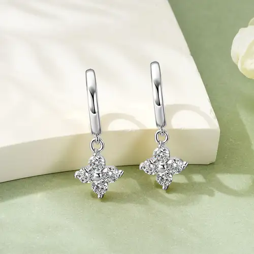 OXTAO Certified Moissanite Lucky Four-leaf Necklaces Earrings Bracelet for Women 100% S925 Silver Jewelry Accessory Sets - Image 43