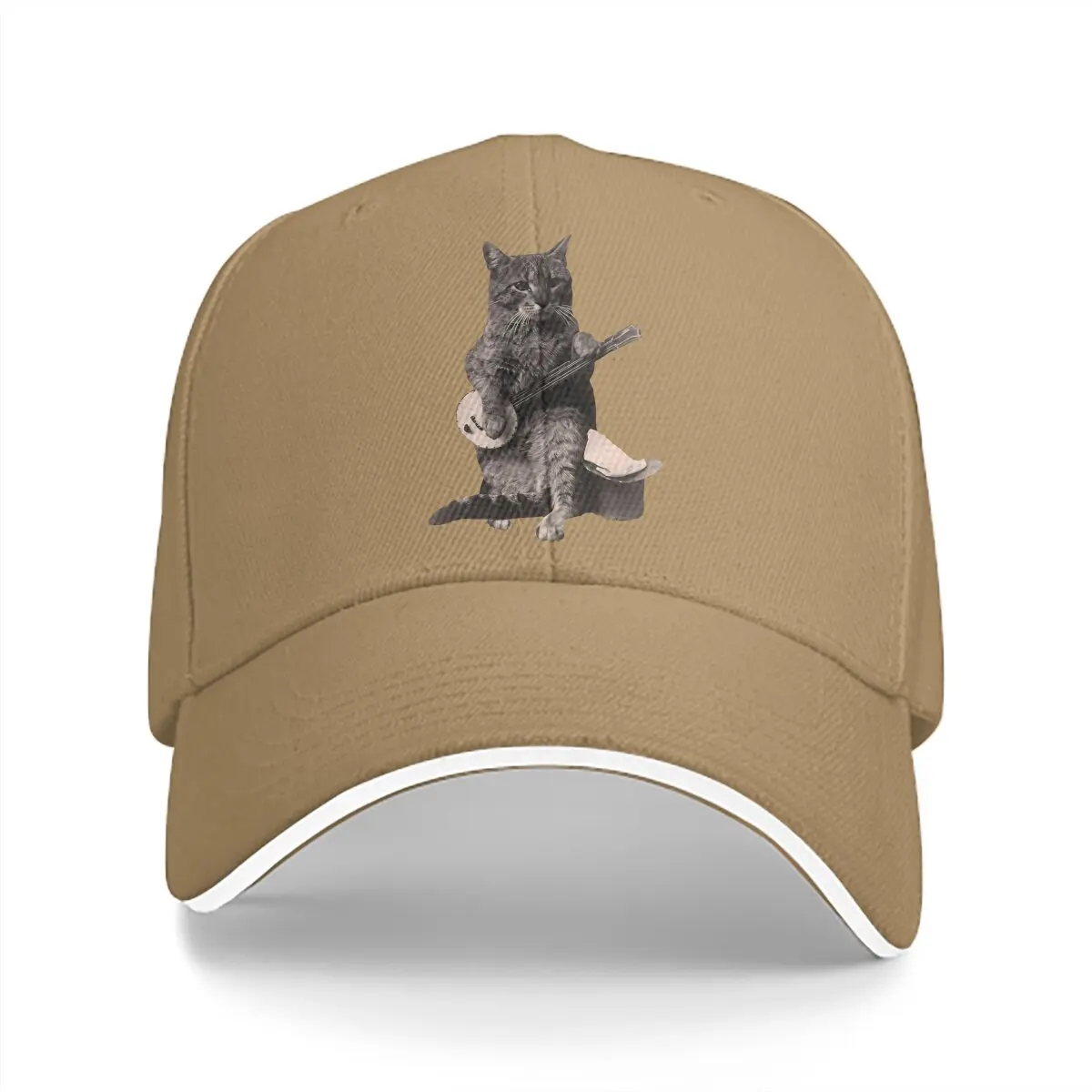 Guitar Lover Multicolor Hat Peaked Unisex Cap Cat Playing Banjo Casual Visor Protection Hats