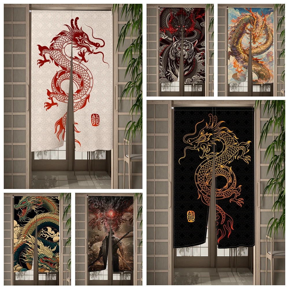 Traditional Chinese Dragon Door Curtain Japanese Style Doorway Curtain Kitchen Bedroom Partition Entrance Hanging Half-Curtains