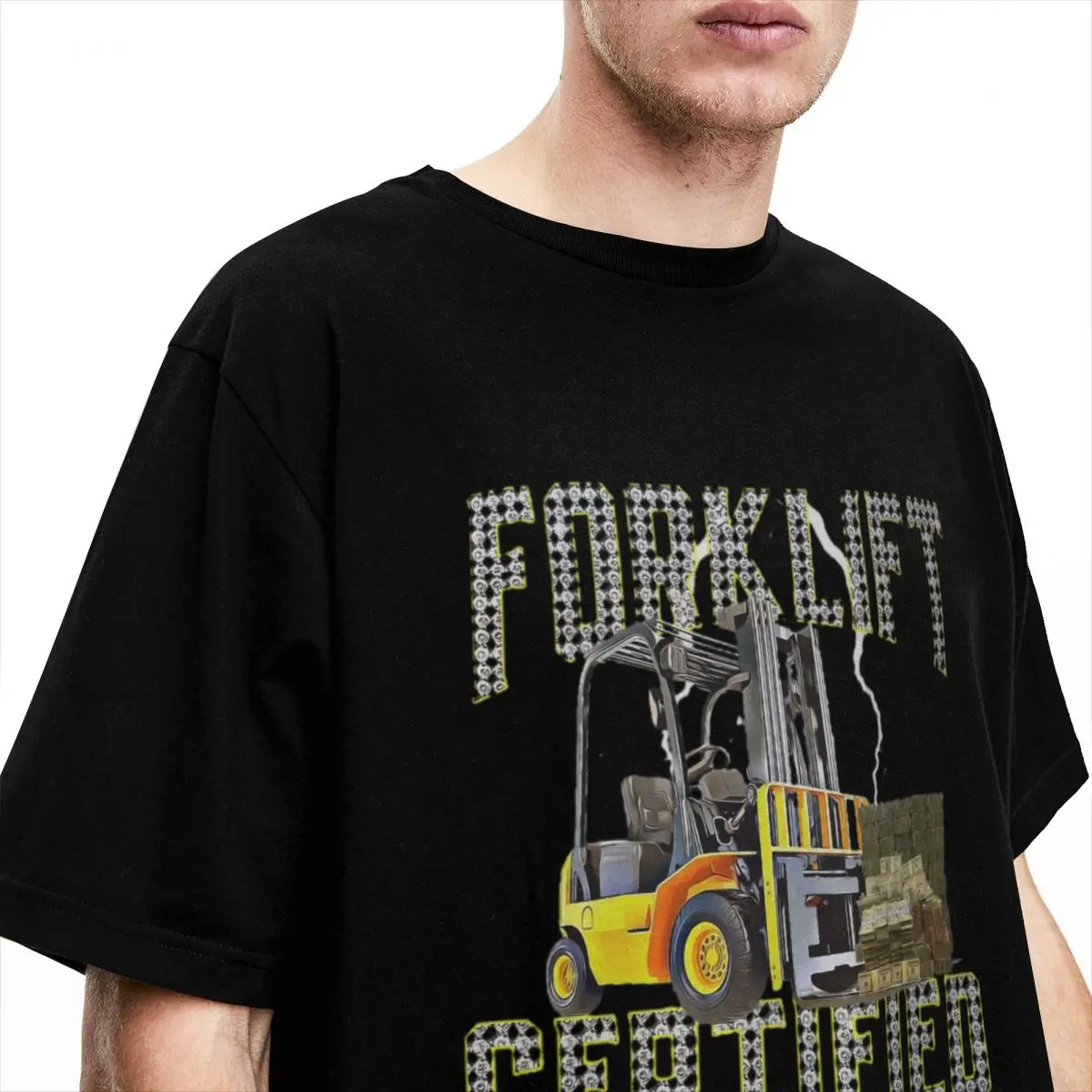 Funny Funny Forklift Certified T-Shirts Men Women's O Neck Pure Cotton Forklift Operator Short Sleeve Tees Printing Tops