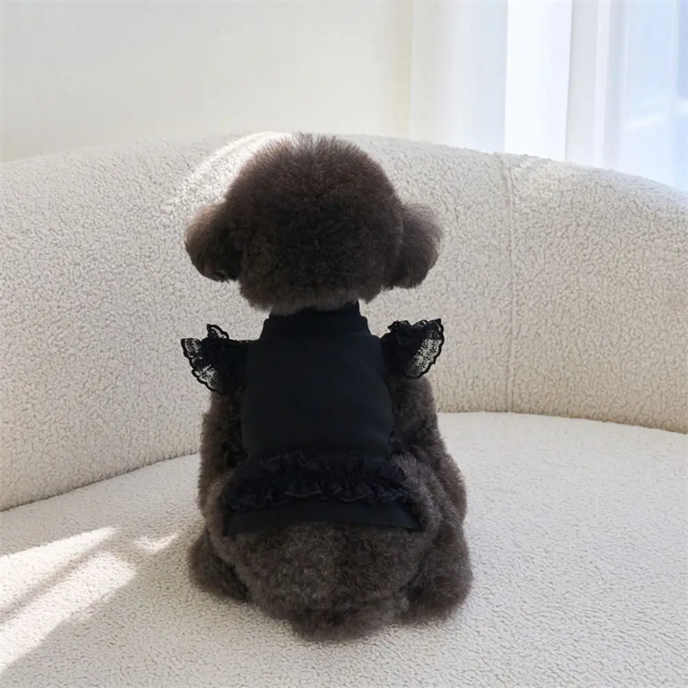 Comfortable Lace Pet Summer Vest Soft Breathable Cat Base Skirt Flying Sleeve Pet Dress Spring view 3